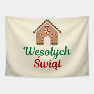 Polish Language Gift Wesołych Świąt Gingerbread House Tapestry