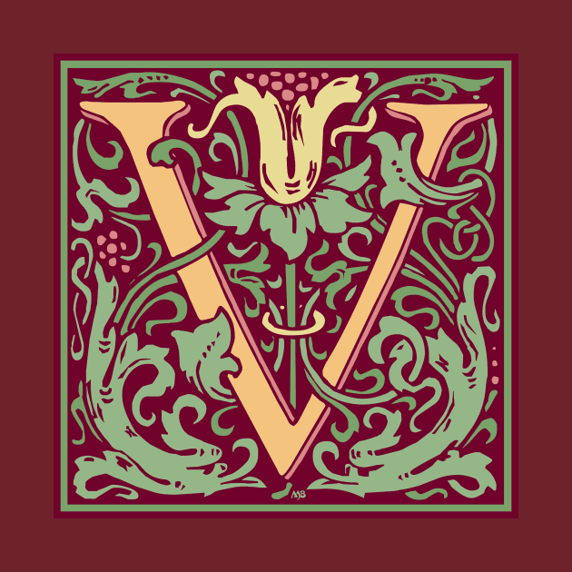 William Morris Vintage Letter V by MatchbookGraphics