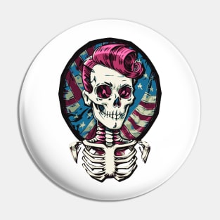 Fun Patriotic Rockabilly Skeleton Pin