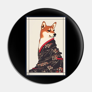 Shiba inu japanese with kimono vintage Pin