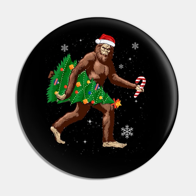 Sasquatch Carrying Christmas Tree Santa Hat ELF Cute Funny Tee Xmas Pin by TeeOhaiz