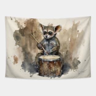 Cute Bush Baby With A Drum Tapestry