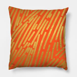 Deep Orange Gold colored abstract lines pattern Pillow