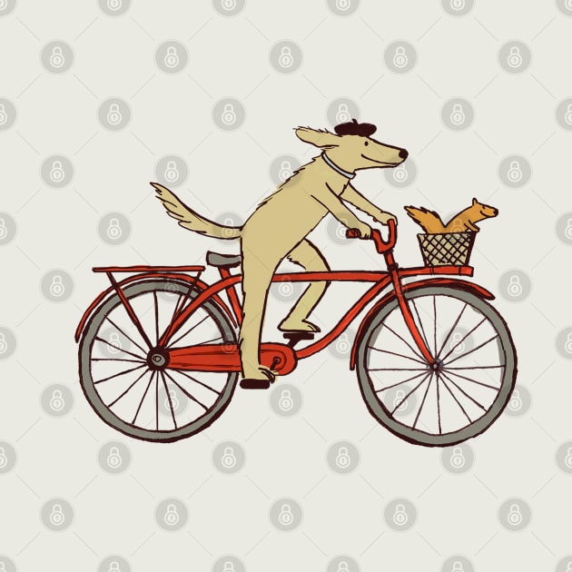 Cycling Dog with Squirrel Friend | Whimsical Animal Art by Coffee Squirrel