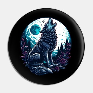 Wolf Howling at the Moon Pin