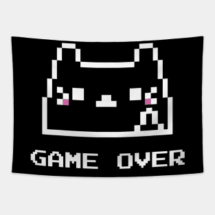 Game over funny 8 bit pixelart cat Tapestry