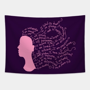 Pink Flowing Hair Positive Affirmation Silhouette Tapestry