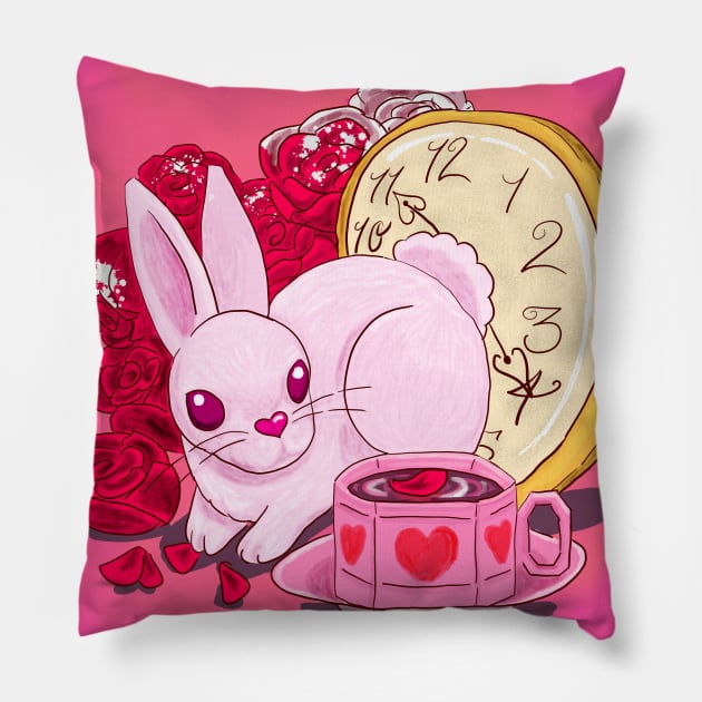 White Rabbit Valentine Pillow by allthebeanz