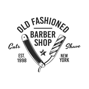 Barbershop print with razor blade. Monochrome retro design. T-Shirt