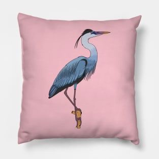 Great blue heron cartoon illustration. Pillow
