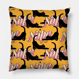 Monday Nope Black Cat Pattern in yellow Pillow