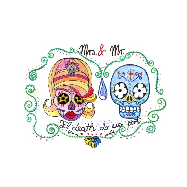 Till death do us part calavera colorful skull by BalumbaArt