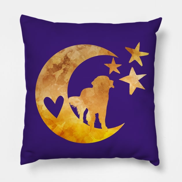 Newfoundland Dog Newfie Art Half Moon And Stars Pillow by BittenByErmines