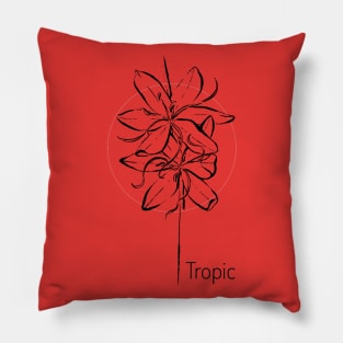 Tropical flower on red circle Pillow