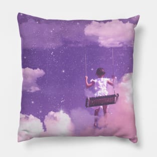 Girl Swinging in the Clouds Pillow