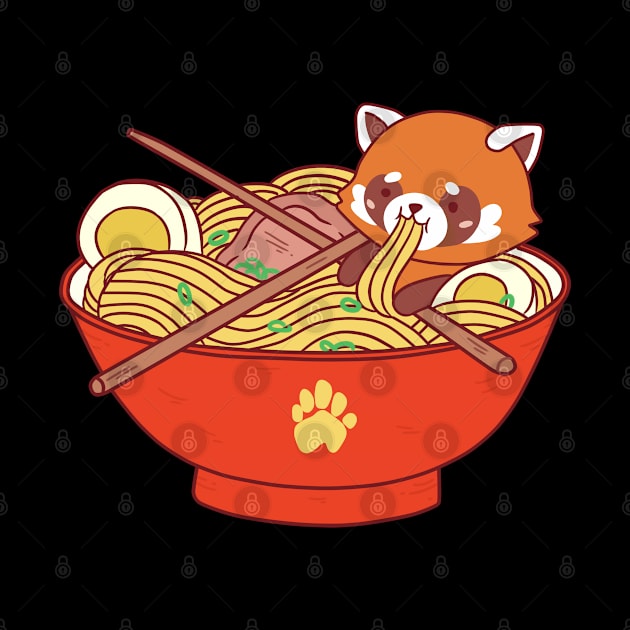 Red Fox In Japanese Ramen Noodles Gift Print Kawaii Anime Print by Linco