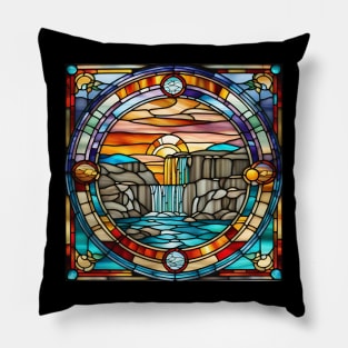 Waterfall Sunset Stained Glass Pillow