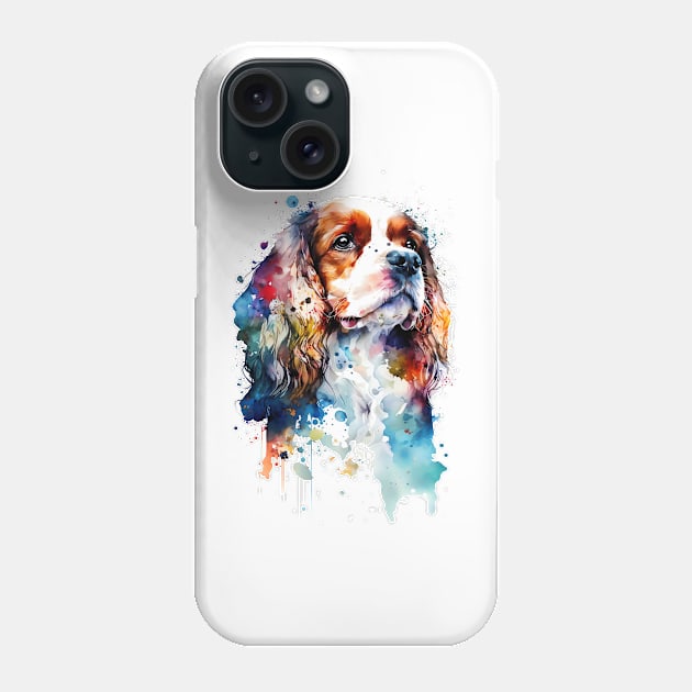 Rainbow Cavalier King Charles Spaniel Watercolor Art Phone Case by doglovershirts