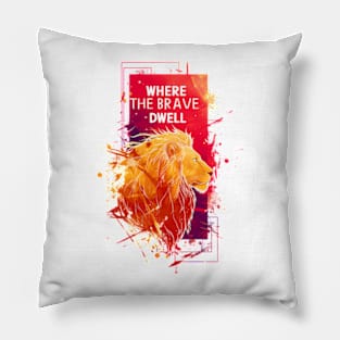 Where the Brave Dwell - Lion - Red Ink Backdrop - Fantasy Pillow