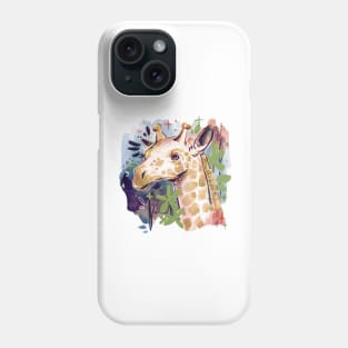 Colorful Giraffe with Leaves and Flowers Phone Case