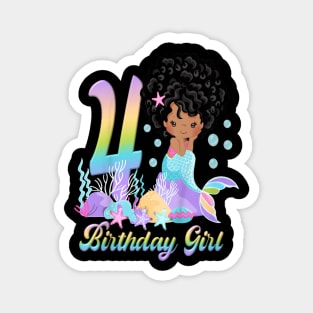 Kids Four 4Th Birthday 4 Year Old Girl African American Mermaid Magnet