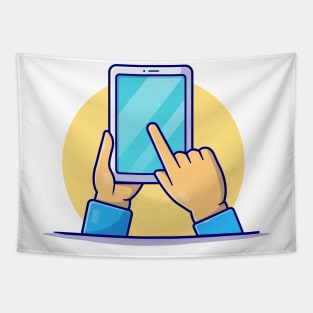 Hand Holding Tablet Cartoon Vector Icon Illustration Tapestry