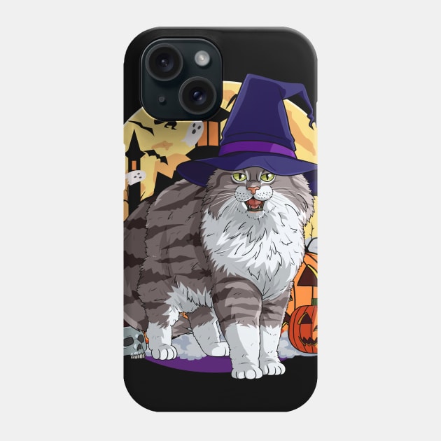 Norwegian Forest Cat Funny Halloween Witch Pumpkin Phone Case by Noseking