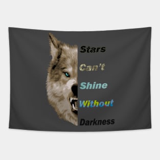 Wolf Head Vector Graphic Design - Stars Can't Shine Without Darkness Tapestry