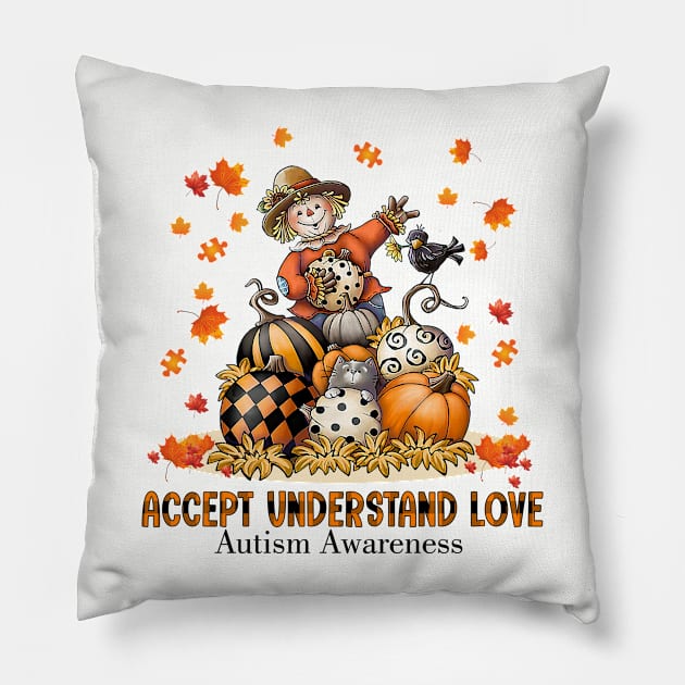 Accept Understand Love Autism Awareness Autumn Sped Teacher Pillow by cogemma.art