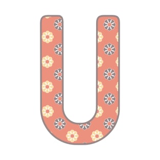 MONOGRAM LETTER U PINK FLORAL TYPOGRAPHY DESIGN T-Shirt