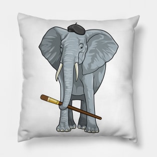 Elephant as Painter with Paint brush Pillow