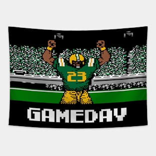 Green and Gold Football Gameday Retro 8 Bit Linebacker Tapestry