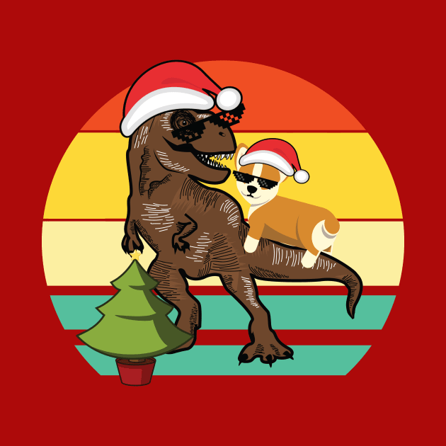 Corgi Riding T Rex with Christmas Tree by XOZ