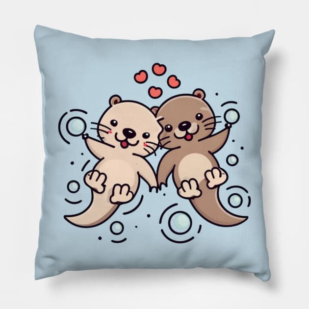 Significant Otters Otters Holding Hands Pillow by Clouth Clothing 