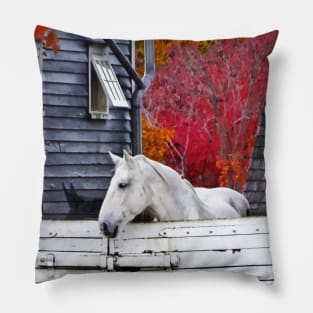 Horses - Autumn Farm With White Horse Pillow