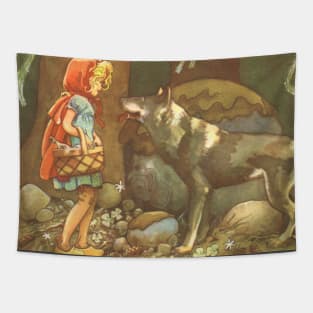 Vintage Fairy Tales, Little Red Riding Hood with Big Bad Wolf Tapestry