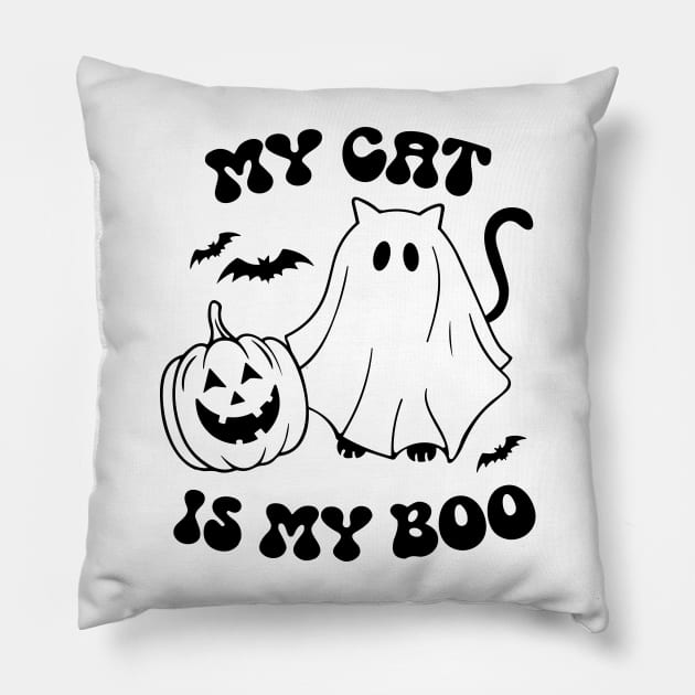 My Cat Is My Boo, Ghost Cat, Halloween Pillow by styleandlife