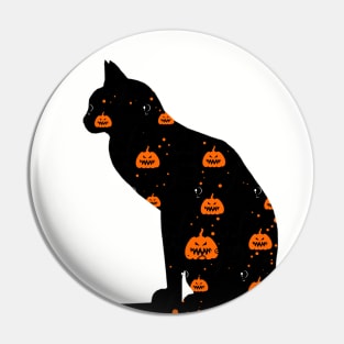 Halloween Black Cat With Pumpkin Pin