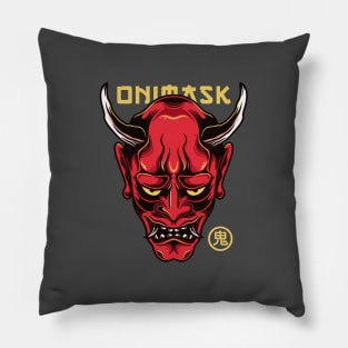 Japanese Oni Mask Tattoo Art Style Pillow