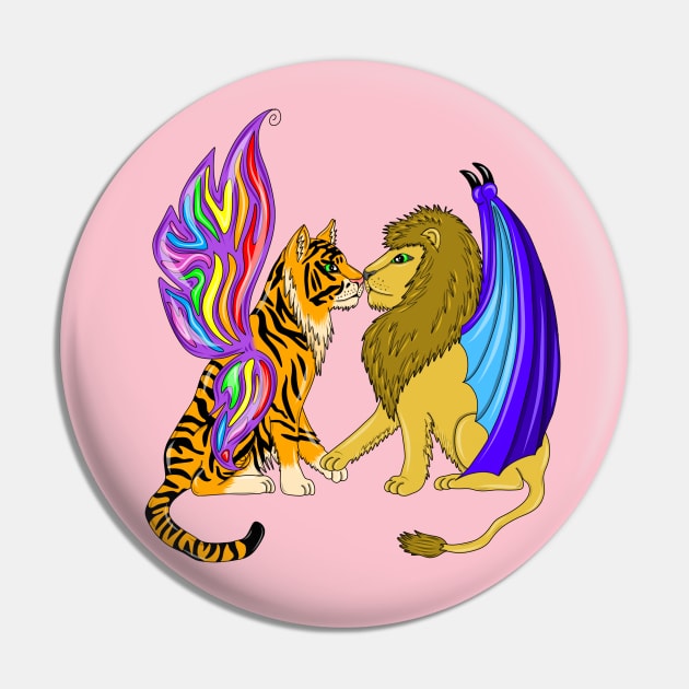 lion and Tiger with wings Pin by MelanieJeyakkumar