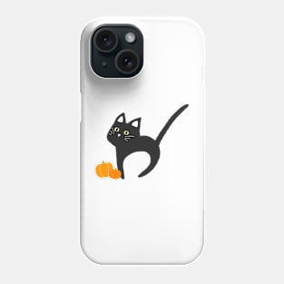 Halloween Black Cat with Pumpkin Cute Simple Aesthetic Art Logo Phone Case