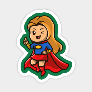 Cute Super Hero Girl Cartoon Illustration Magnet