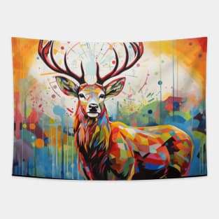 Stag Deer Animal Portrait Colorful Painting Tapestry