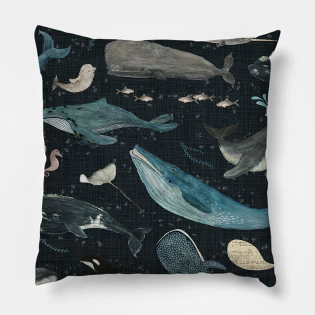 Whale song (charcoal) Pillow by katherinequinnillustration