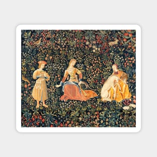 LADIES AND UNICORN AMONG FLOWERS, FOREST ANIMALS FLEMISH FLORAL Magnet