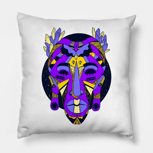 African Mask 1 - Purple Edition Pillow by kenallouis