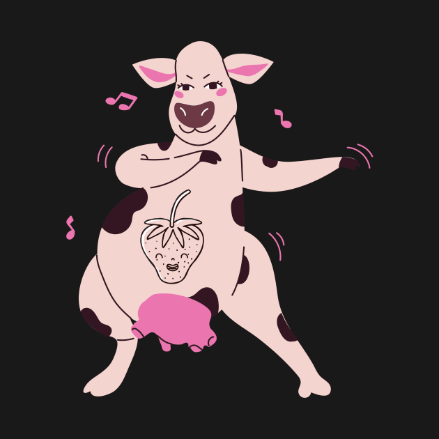 Strawberry Cow Dancing,  Cute , Cartoon by dsbsoni