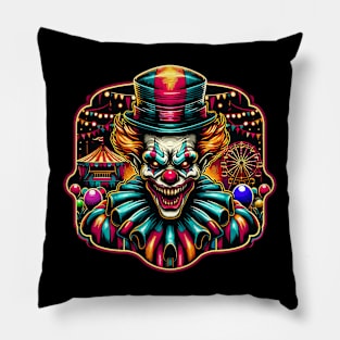 Carnival Clown: Eerie Vector Illustration Pillow