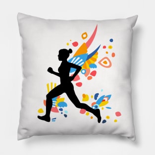 Colorful Energy - Running Girl Silhouette Pillow