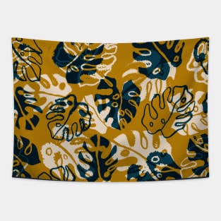 Gold Monstera Leaves Tapestry